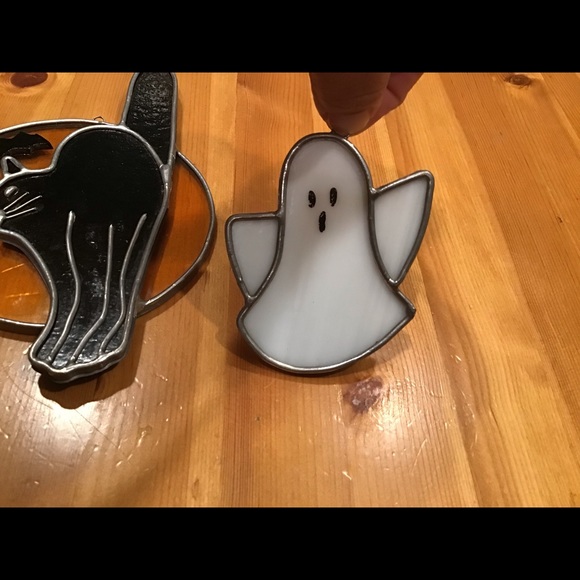 VINTAGE HALLOWEEN STAINED GLASS SUNCATCHERS SIGNED - Picture 4 of 8